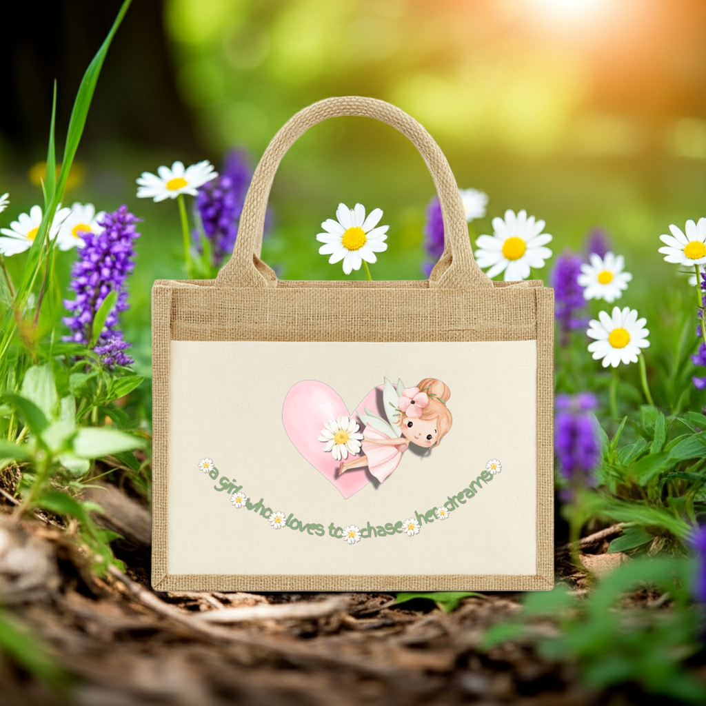 Westford Mill Cotton pocket jute gift bag: a girl who loves to chase her dreams