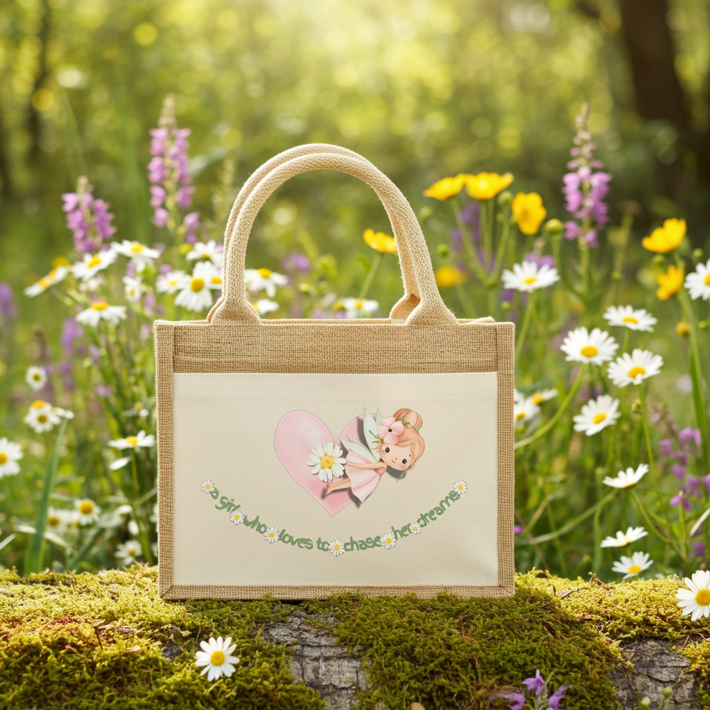 Westford Mill Cotton pocket jute gift bag: a girl who loves to chase her dreams