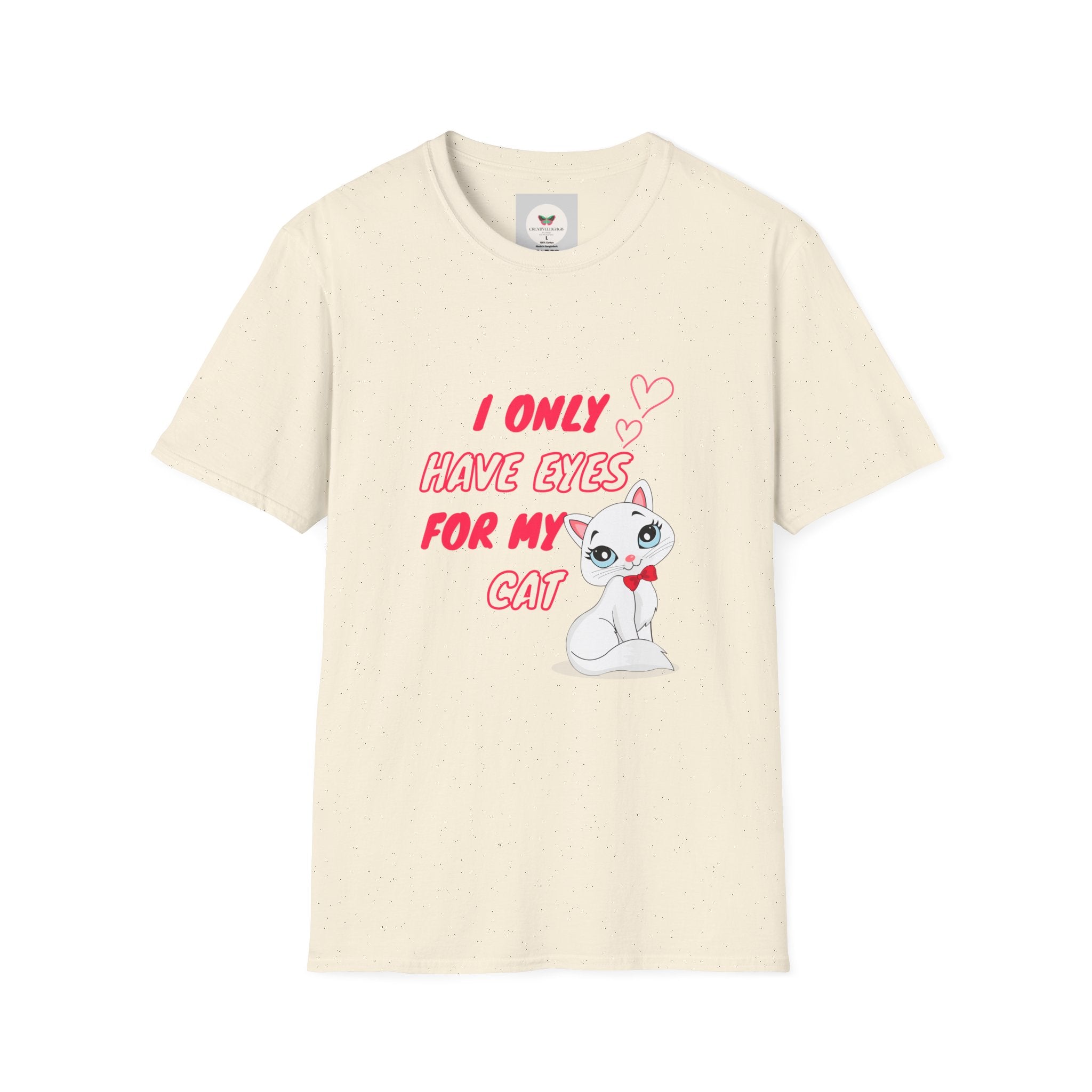 I Only Have Eyes For My Cat T-Shirt | Cute Cat Illustration, Pink Hearts