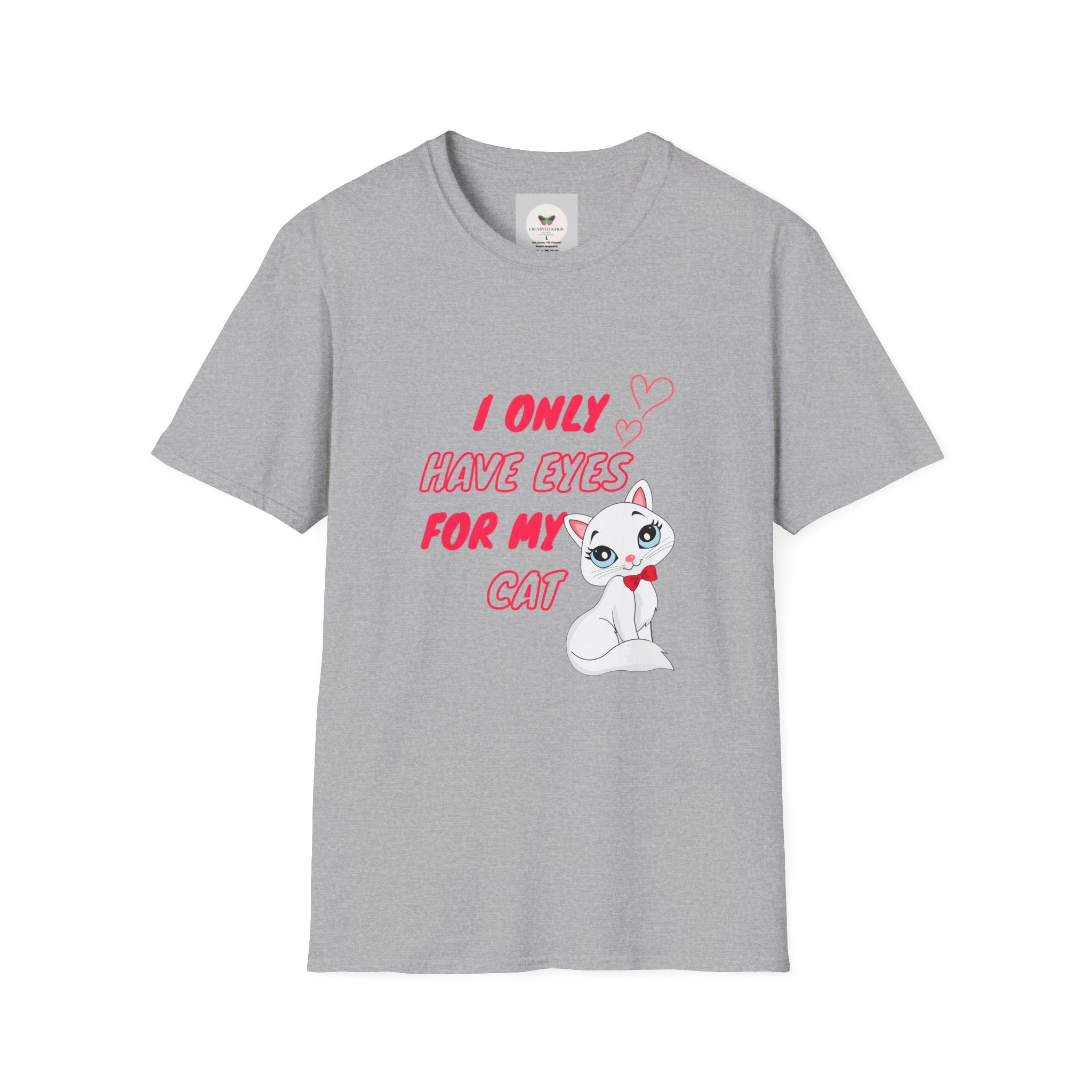 I Only Have Eyes For My Cat T-Shirt | Cute Cat Illustration, Pink Hearts