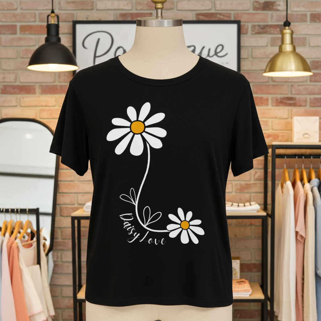 Stanley Stella Muser Daisy Love women's organic cotton T-shirt-mockup-black-front view