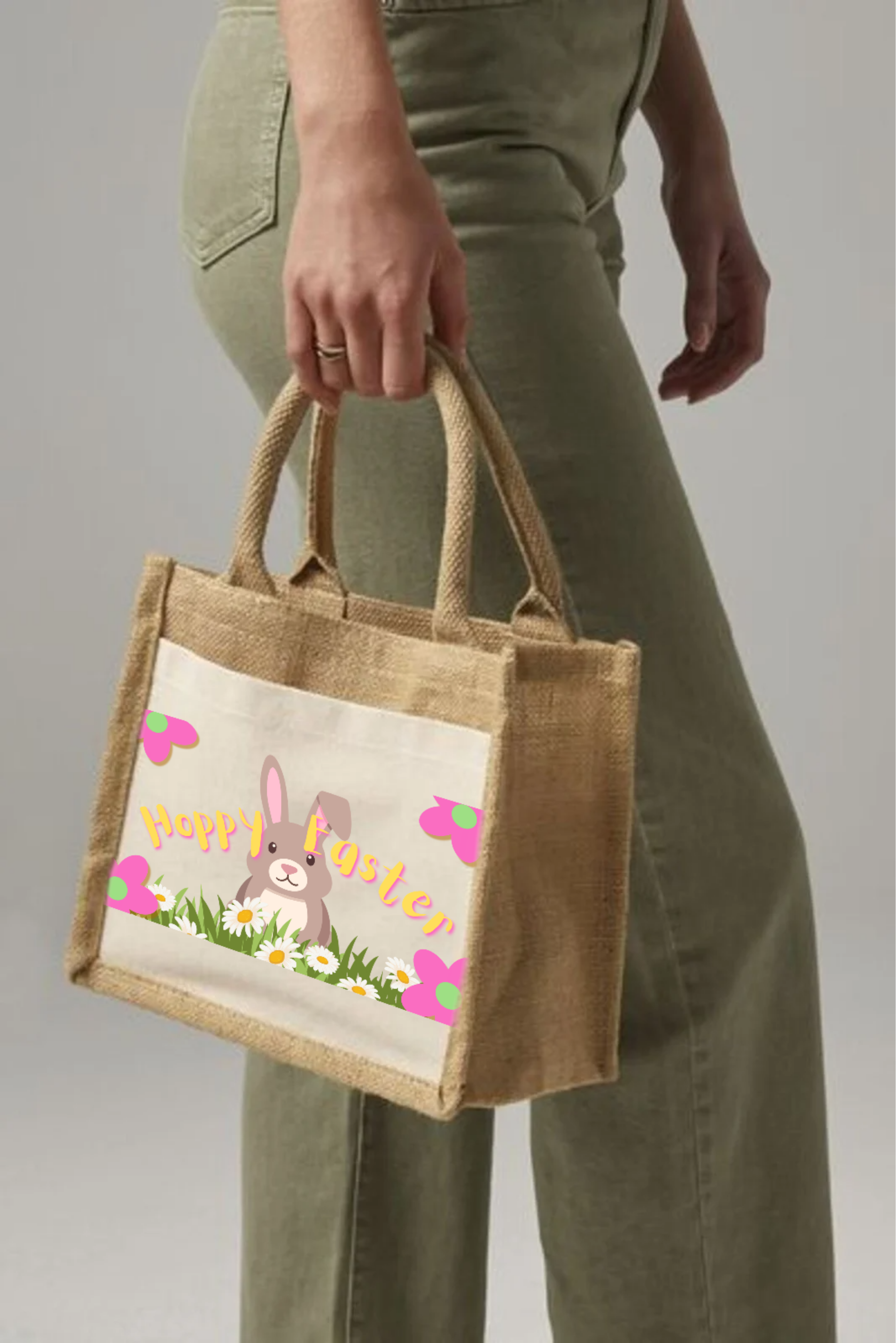 Westford Mill Cotton pocket jute gift bag: Hoppy Easter