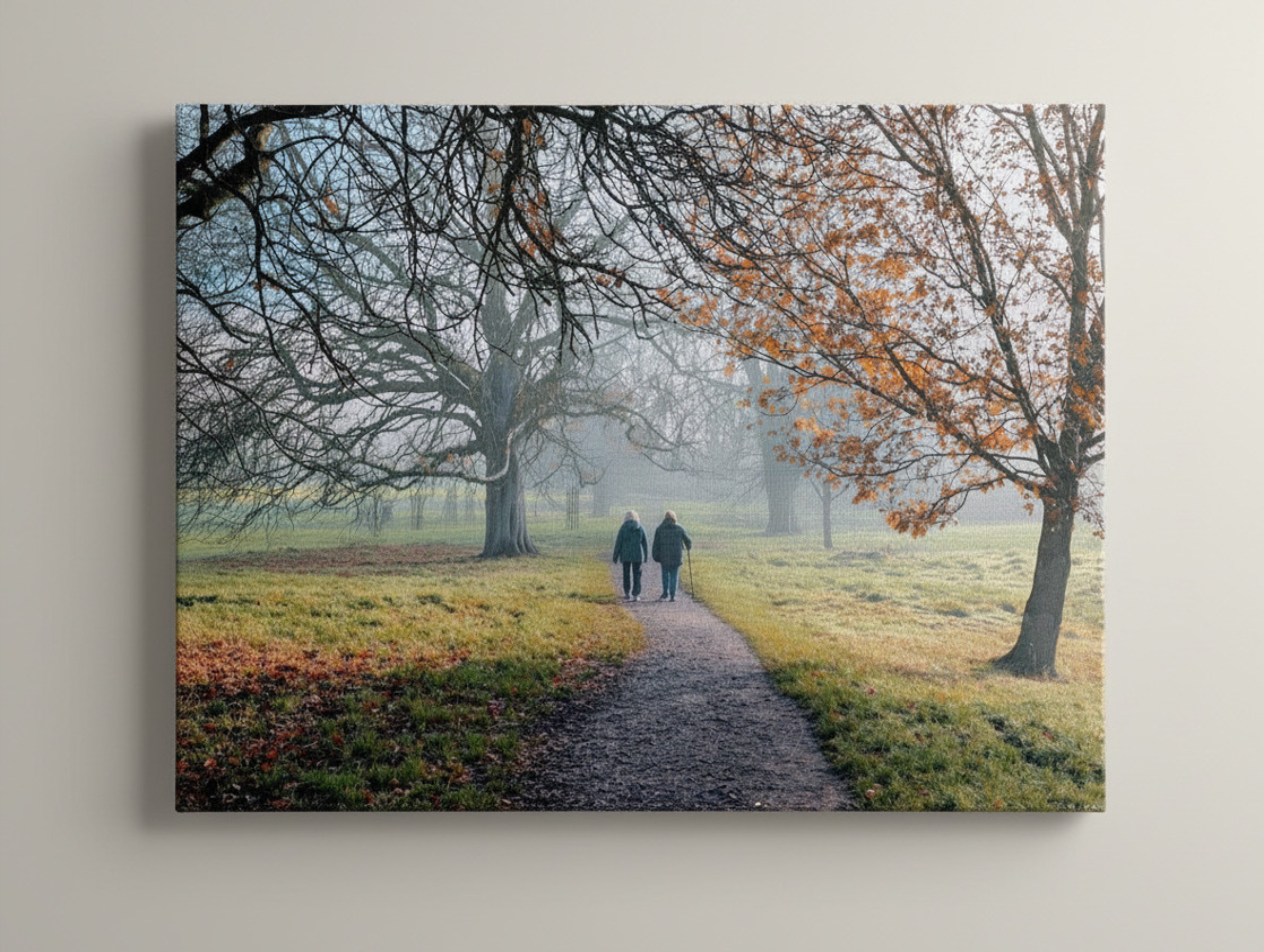 Friends on a morning walk in the park canvas print