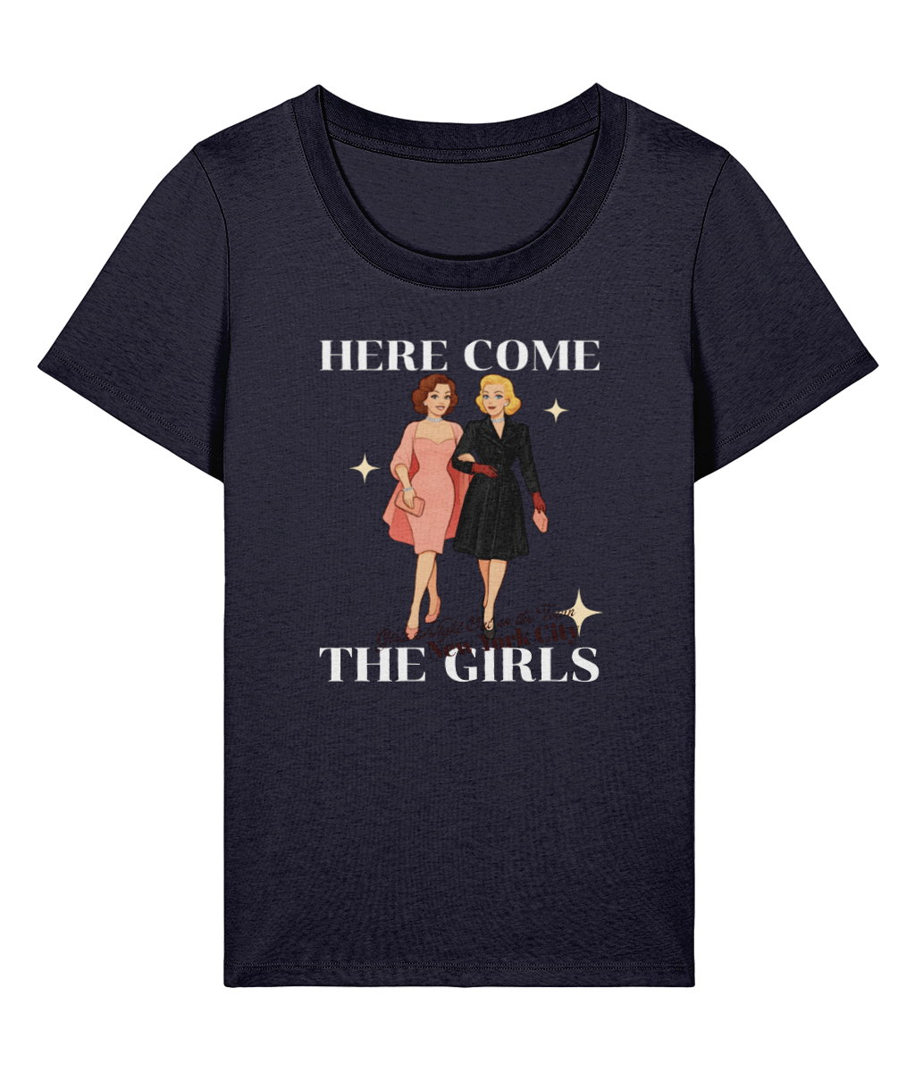 Here Come the Girls T-shirt `Stanley Stella Stella Expresser 2.0 Here Come the Girls women's organic cotton T-shirt, french navy, front view`