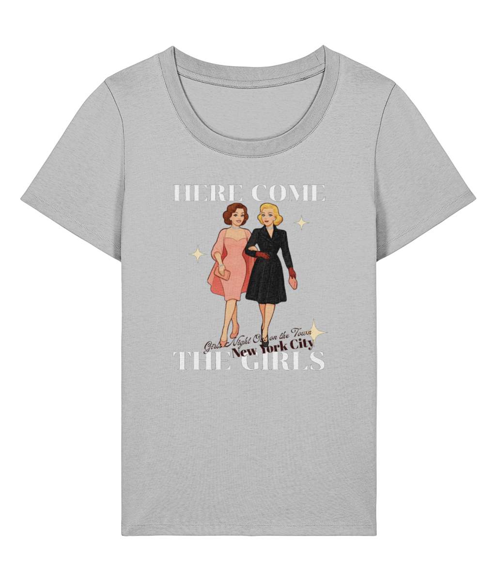Here Come the Girls T-shirt `Stanley Stella Stella Expresser 2.0 Here Come the Girls women's organic cotton T-shirt, heather grey, front view`