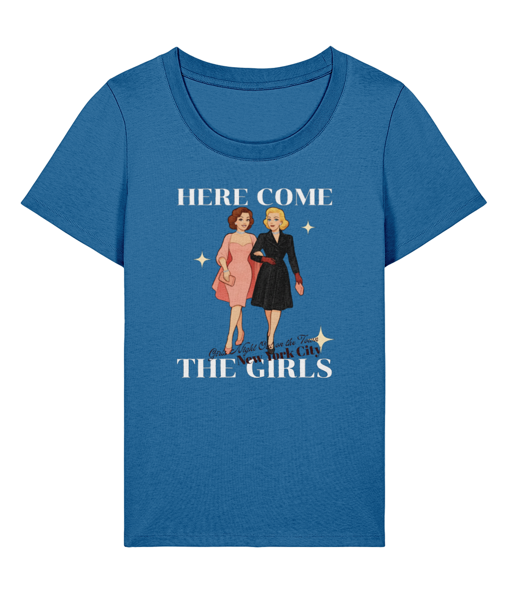 Here Come the Girls T-shirt `Stanley Stella Stella Expresser 2.0 Here Come the Girls women's organic cotton T-shirt, royal blue, front view`