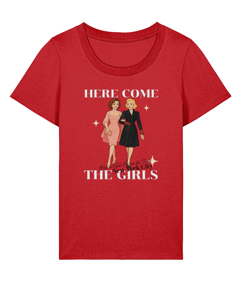 Here Come the Girls T-shirt `Stanley Stella Stella Expresser 2.0 Here Come the Girls women's organic cotton T-shirt, red, front view`