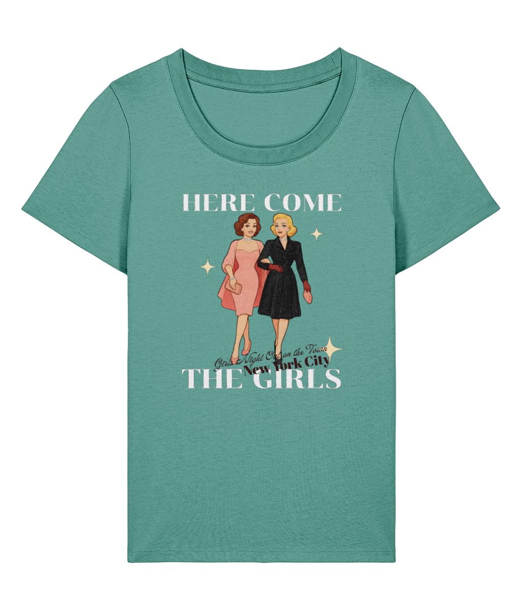 Here Come the Girls T-shirt `Stanley Stella Stella Expresser 2.0 Here Come the Girls women's organic cotton T-shirt, green bay, front view`