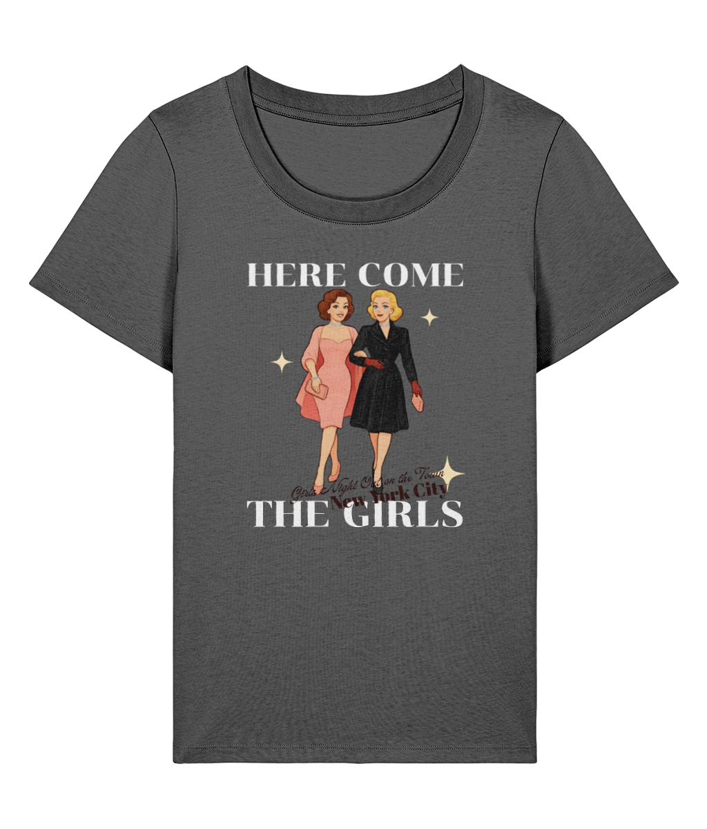 Here Come the Girls T-shirt `Stanley Stella Stella Expresser 2.0 Here Come the Girls women's organic cotton T-shirt, anthracite, front view`
